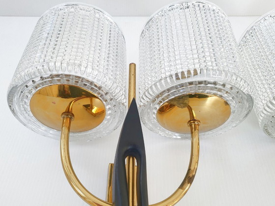Image 1 of PAIR OF VINTAGE 1950S WALL LIGHTS MAISON ARLUS DLG FELIX AGOSTINI BRASS STEEL GLASS