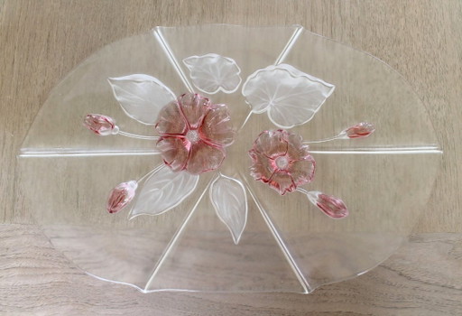 Walther Glas Cuenco Ovalado para Servir, Flores Rosas y Efecto Satinado