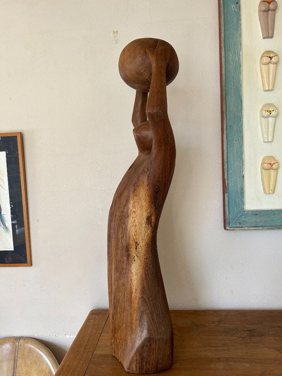 'Atlas' mit dem Globus, eigen werk, Dekorative Objekte, Holz, Beige, Modern (Foto 9 von 13)