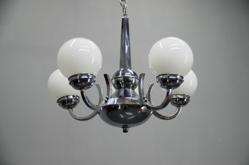 Art Deco Chrome And Glass Chandelier, 1930S