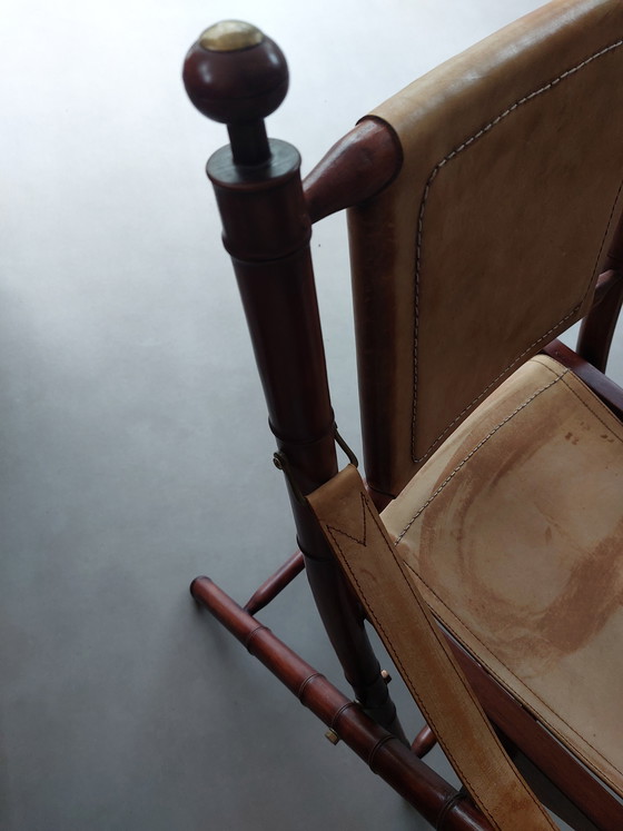 Image 1 of Vintage faux bamboo leather safari or officer's chair