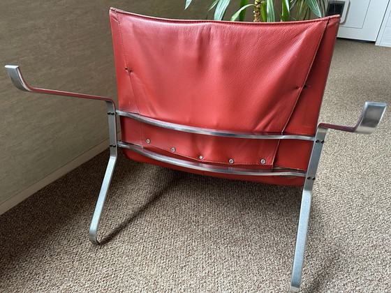 Poul Kjærholm PK 22 E. Kold Christensen Ensemble de 2 fauteuils lounge, Cuir, polished steel, Rouge (photo 10 sur 10)