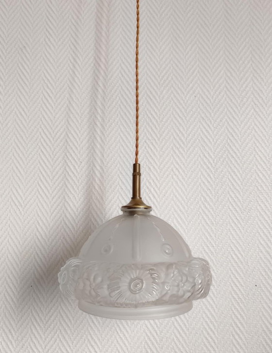 Image 1 of Art Deco globe pendant light in frosted glass