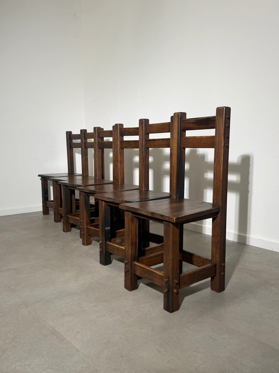 Set of Six Brutalist Solid Wood Dining Chairs (photo 3 of 7)