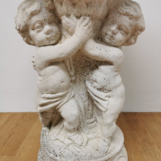 Image 1 of Caja de flores de jarrón de jardín de piedra antigua, jardinera de hormigón