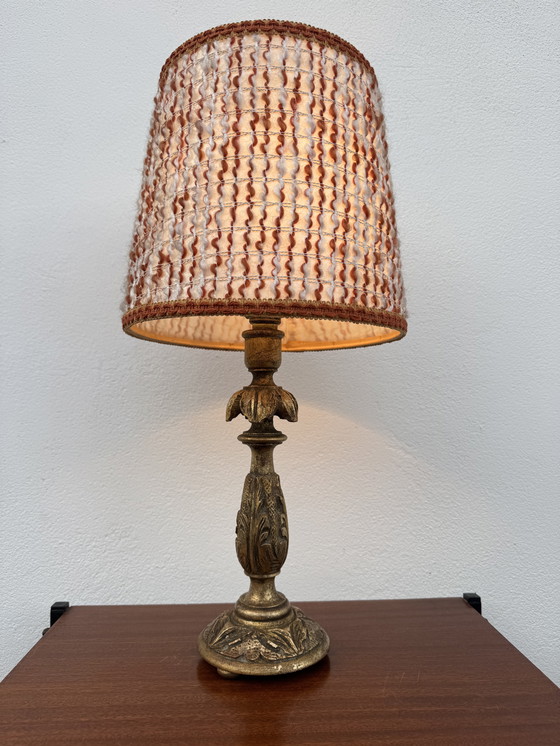 Image 1 of 1960s gilded wooden candlestick lamp