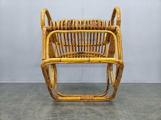 Image 1 of Italiaanse rotan loungefauteuil uit het midden van de 20e eeuw, jaren 60.