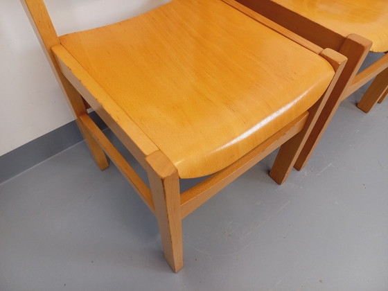 Image 1 of Suite van 4 vintage minimalistische beukenhouten stoelen uit de jaren 80