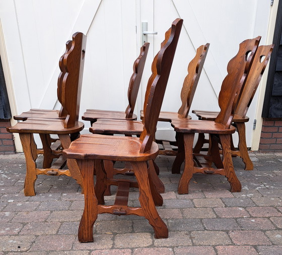 Image 1 of 8 x Brutalistische Eichenstühle.