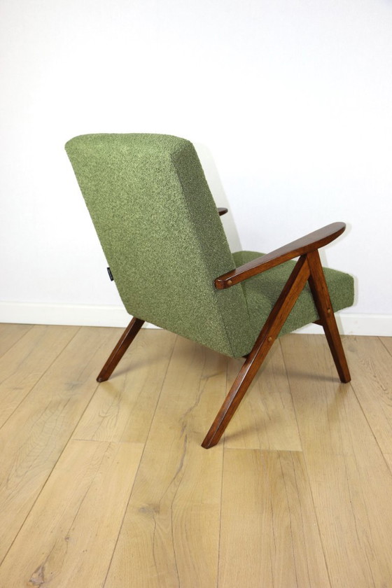 Image 1 of Vintage armchair B-310 VAR green boucle dark structural wood 1970s