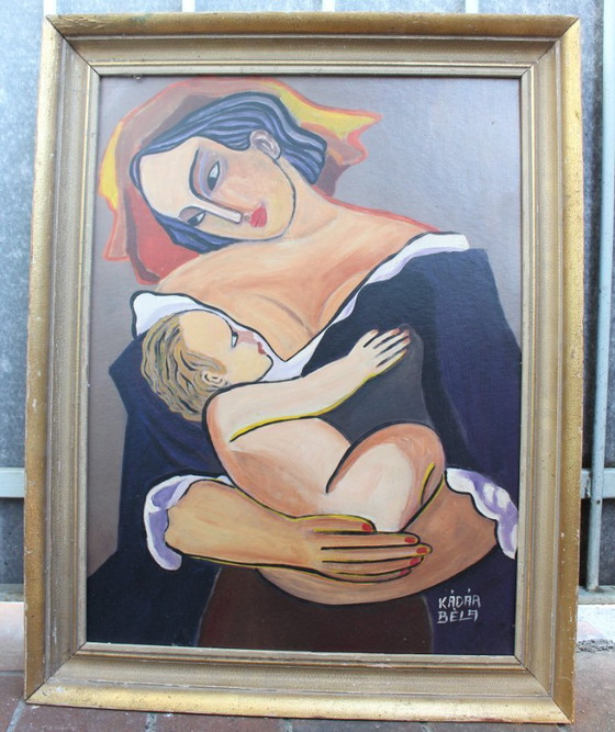 Image 1 of 1960s Béla Kádár (Attr.) — Modernist Figural Composition Madonna With Child