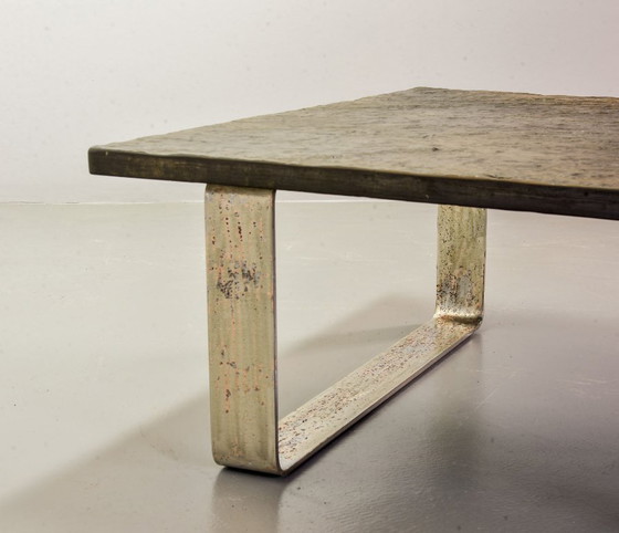 Image 1 of Mid-Century Ardesia Collection Brutalist Square Slate Stone Coffee Table in Pia Manu Style. Belgium, 1960s.