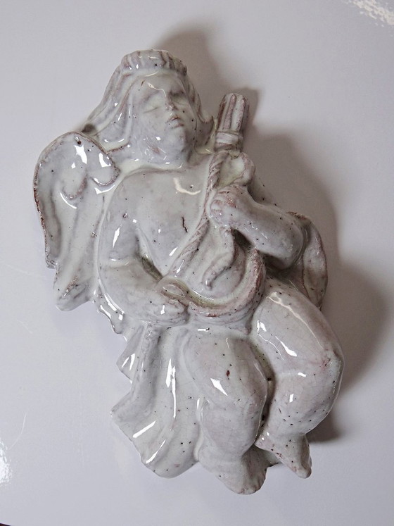 Image 1 of Ángel musical de pared en terracota vidriada, cerámica de Oostduinkerke, Bélgica.