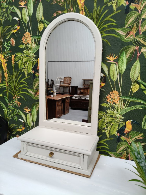 Vintage Small Mirror with Drawer – Glass, Wood (photo 5 of 5)