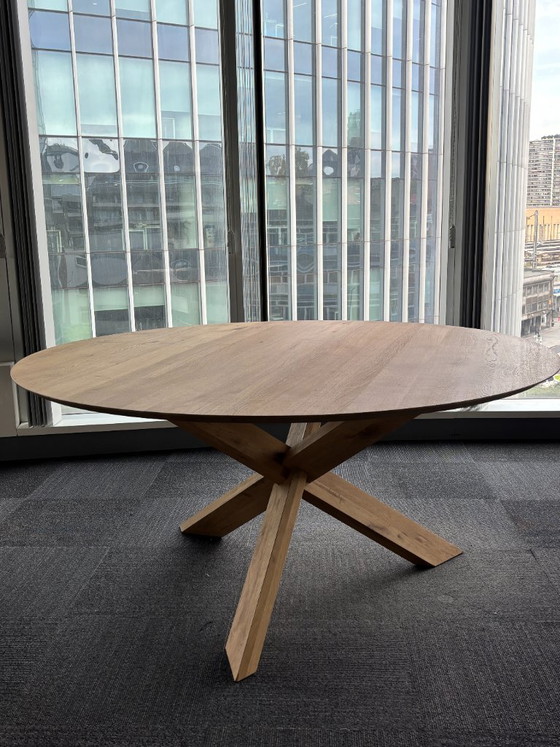Ethnicraft Mikado 160cm Circle Round Dining Table Solid Oak, Crossed Central Base – Wood (photo 6 of 6)