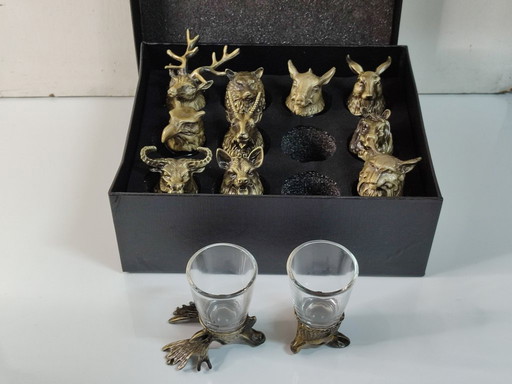 12 borrelglaasjes van 25 ml met metalen dierenvoetjes