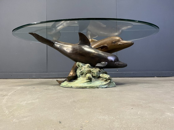 Image 1 of Mesa de centro en forma de delfín de bronce firmada por C Caudion, década de 1960