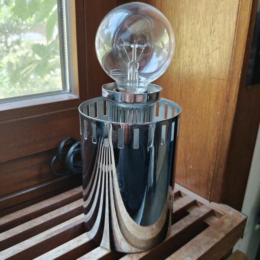 Vintage Chrome Space Age Table Lamp | Cylindrical Metal Design | 36 cm