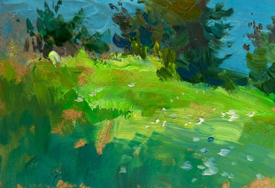 Image 1 of Original Oil Painting Summer River Landscape Fresh summer wind
