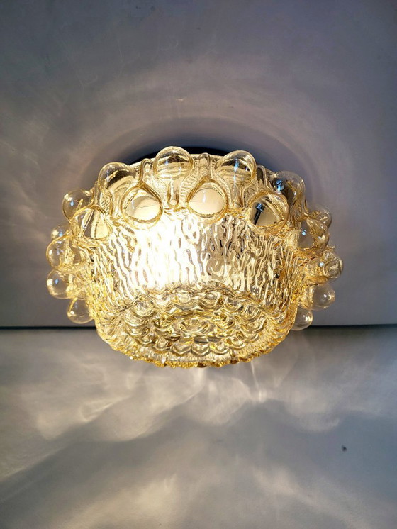 Image 1 of Lampada da parete o da soffitto in vetro vintage, con rilievo a bolle, stile spaziale, anni '70