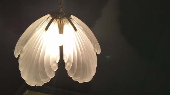 Image 1 of Vintage Italiaanse kroonluchter van glas en messing, jaren 70.