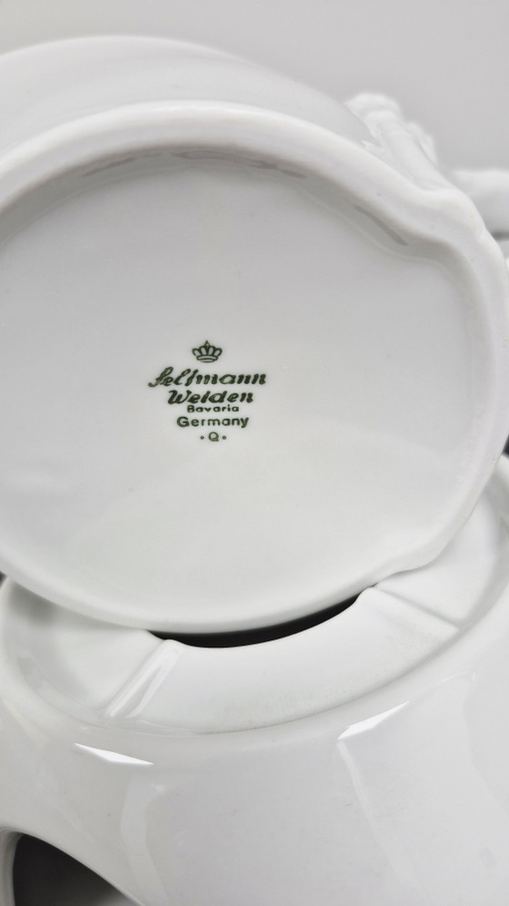 Image 1 of Asparagus Service Set: Plate, Platter, Gravy Boat, Cutlery, Bavaria Seltmann Weiden Porcelain - RARE!