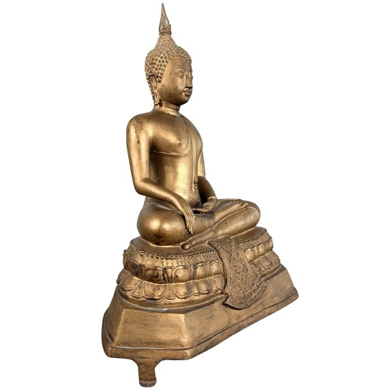 Thailändischer vergoldeter Bronze-Buddha auf Lotussockel – ca. 1920 – H 55 cm – Bildhauerei (photo 2 of 10)
