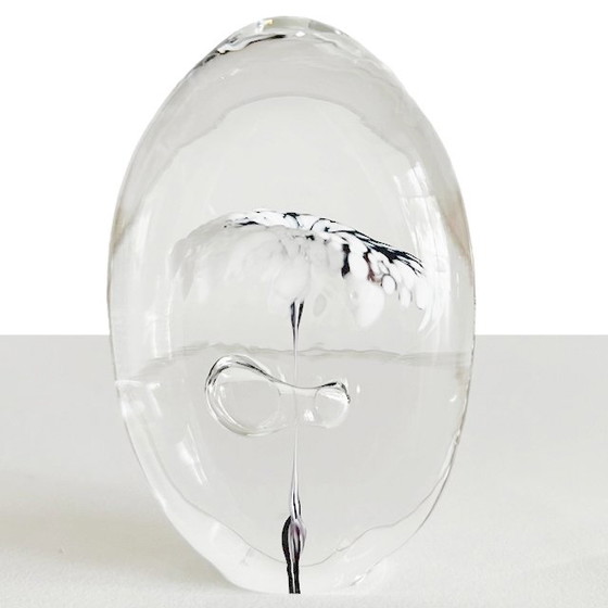 Image 1 of Daum Crystal glass paperweight glass flower black and white