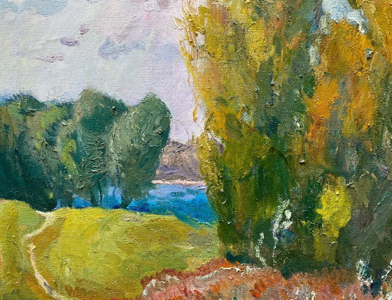 Image 1 of Original Vintage Oil Painting Nature Landscape Road to the Forest
