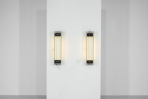 Two Glass Wall Lights For Fab , Italy 1970S.