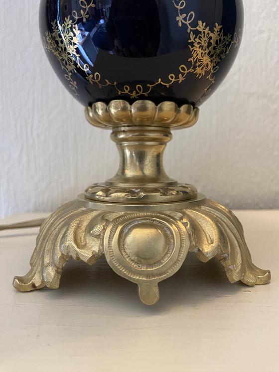 Image 1 of Bronze table lamp with a cobalt blue porcelain body
