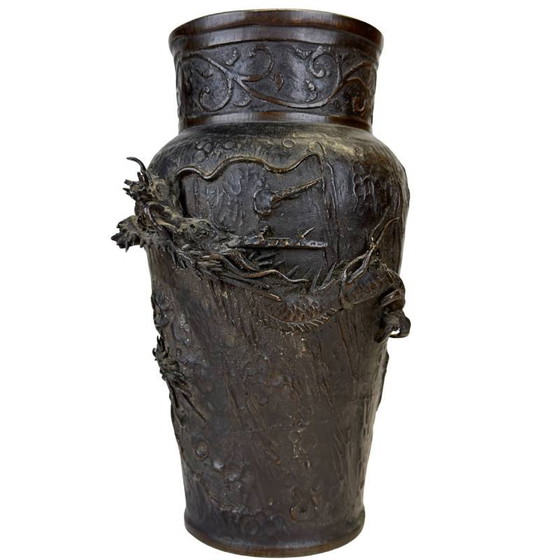 Antichi Vasi giapponesi Meiji Drago – Firmati 'Dai Nippon' – Bronzo Sawari (Coppia) – Bronze (photo 8 of 10)