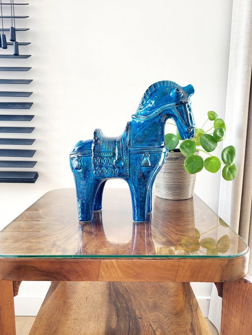 Bitossi horse XL in glazed ceramic, Rimini decor, Aldo londi, 1960s in Italy