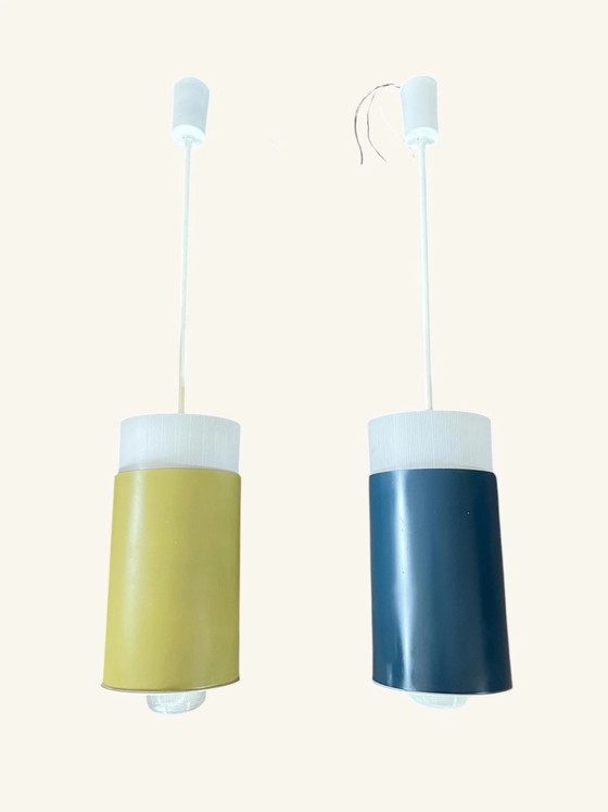 Mid Century Modern Green Up-Down Scandinavian Design Pendant Lights, High-Quality Metal and Opal Glass, 1960s (photo 9 of 9)