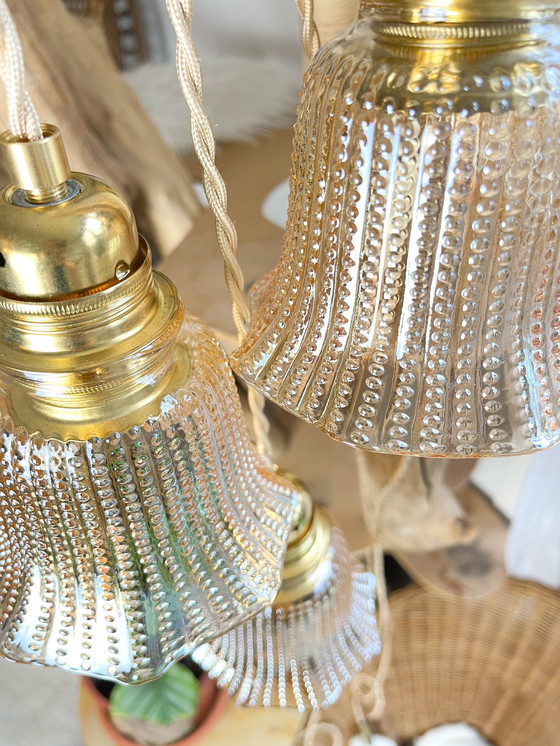 Image 1 of Vintage Iridescent Glass Tulip Lantern Customizable