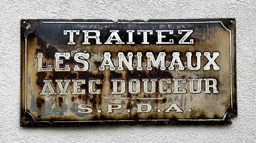 Antiguo cartel belga de protección animal de esmalte repujado, c.1905