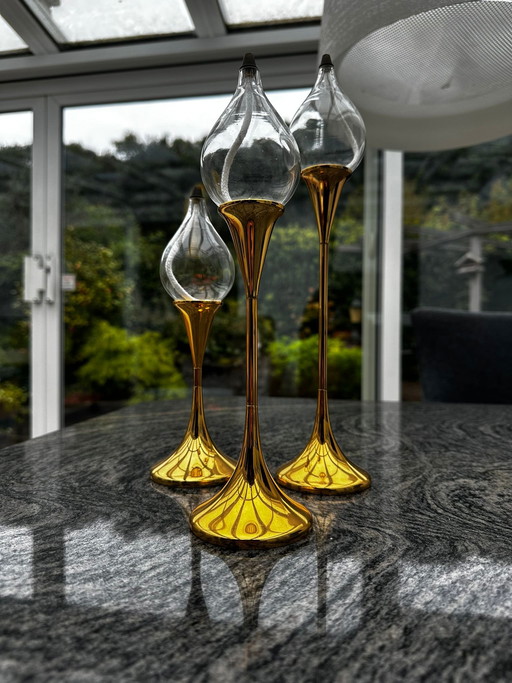 3 lampes à pétrole en laiton Freddie Anderson 1970