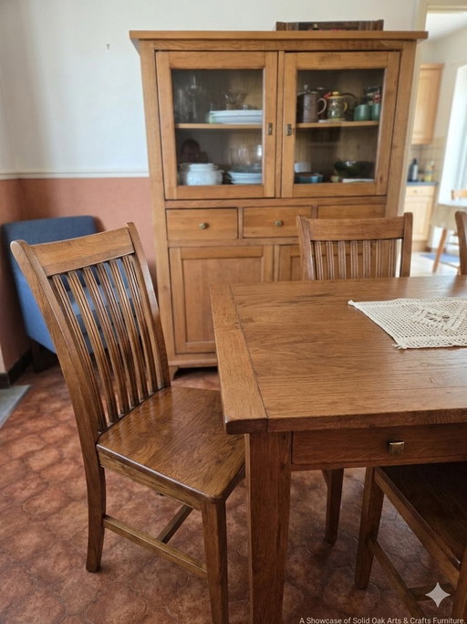 High-Quality Solid Oak Set: Dining Table + 6 Chairs and Display Cabinet / china cabinet