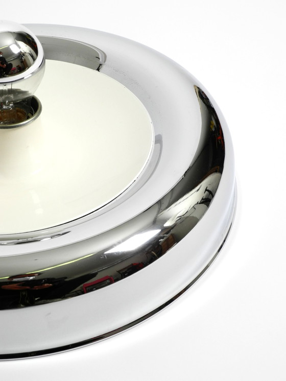 Image 1 of Ronde verchroomde plafond- of wandlamp uit Italië | origineel Mid Century space age ontwerp
