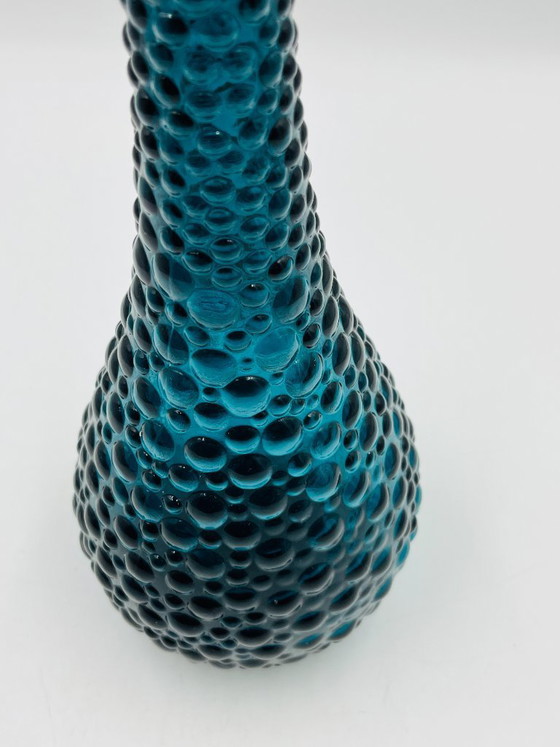 Image 1 of Empoli Vase, Blue Glass with Vintage Relief Pattern