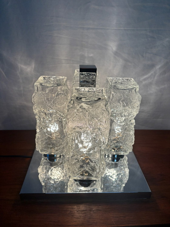 Plafoniera vintage Hillebrand design vetro ghiaccio brutalista MCM – Plafoniere, Cromo (photo 3 of 13)