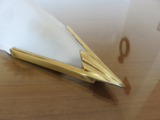 Art Deco Wall light, in gilded brass and thick frosted glass, Transparent (photo 4 of 12)