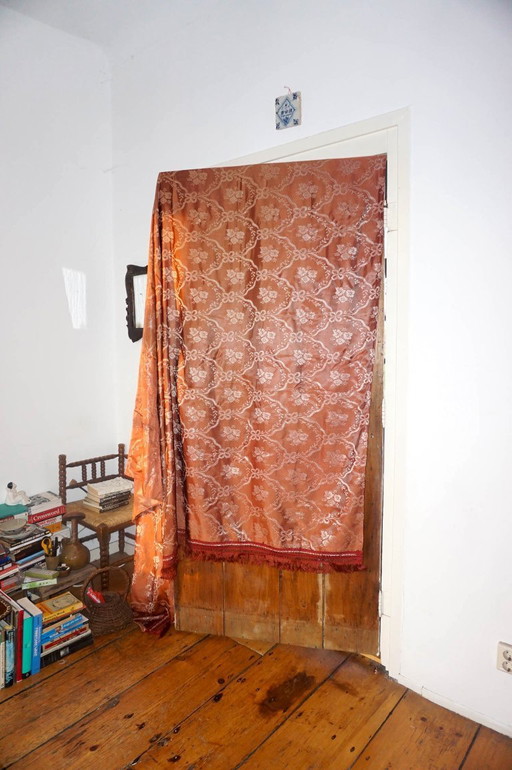 vintage italian silk jacquard bedspread * rose brown damask * floral brocade coverlet