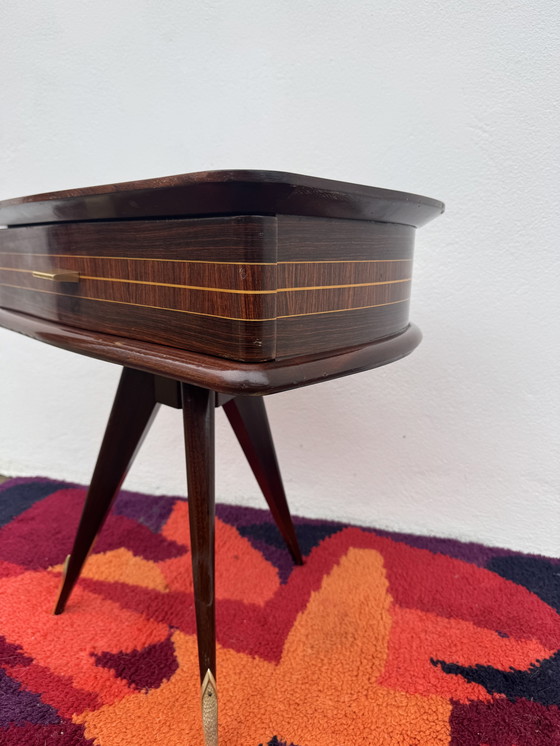 Image 1 of 1950s half-moon tripod bedside table