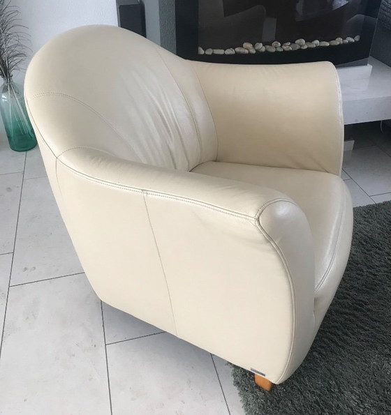 Image 1 of Creme kleurige lederen fauteuil van Enzo Luca