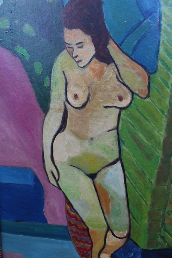Image 1 of 1960s Nude Portrait Oil Painting