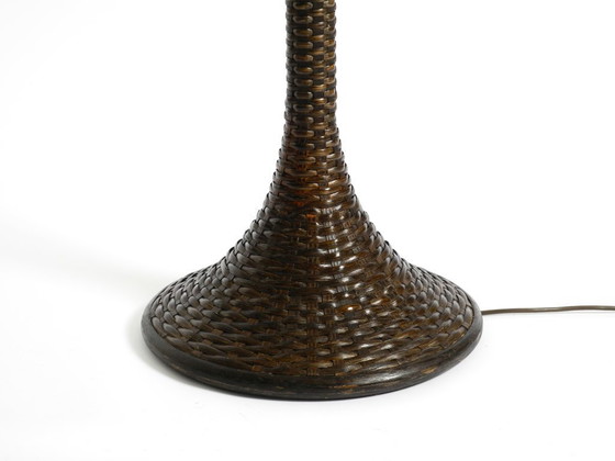 Image 1 of Stunningly beautiful XXL 1970s Pop Art Tulip floor lamp with a dark brown wicker frame and a plexiglass shade