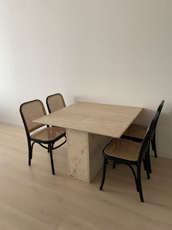 Image 1 of Travertine dining table with marble base 110x110 cm