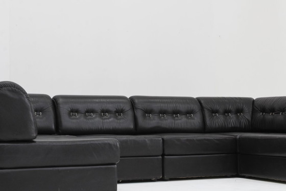 Image 1 of Divano angolare modulare vintage in pelle nera anni '70