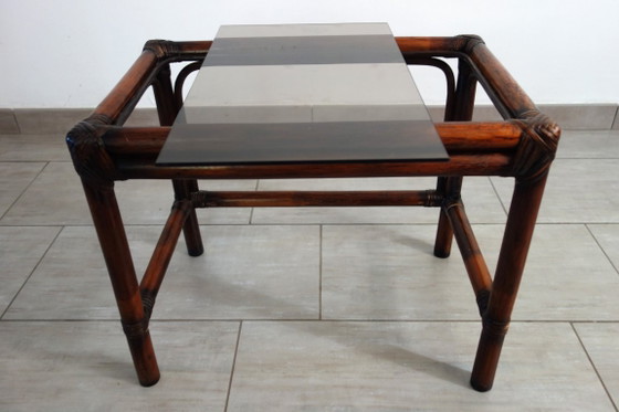 3 Vintage Bamboo and Smoked Glass Nesting Tables, 1960s – Side tables, Rattan (photo 7 of 16)